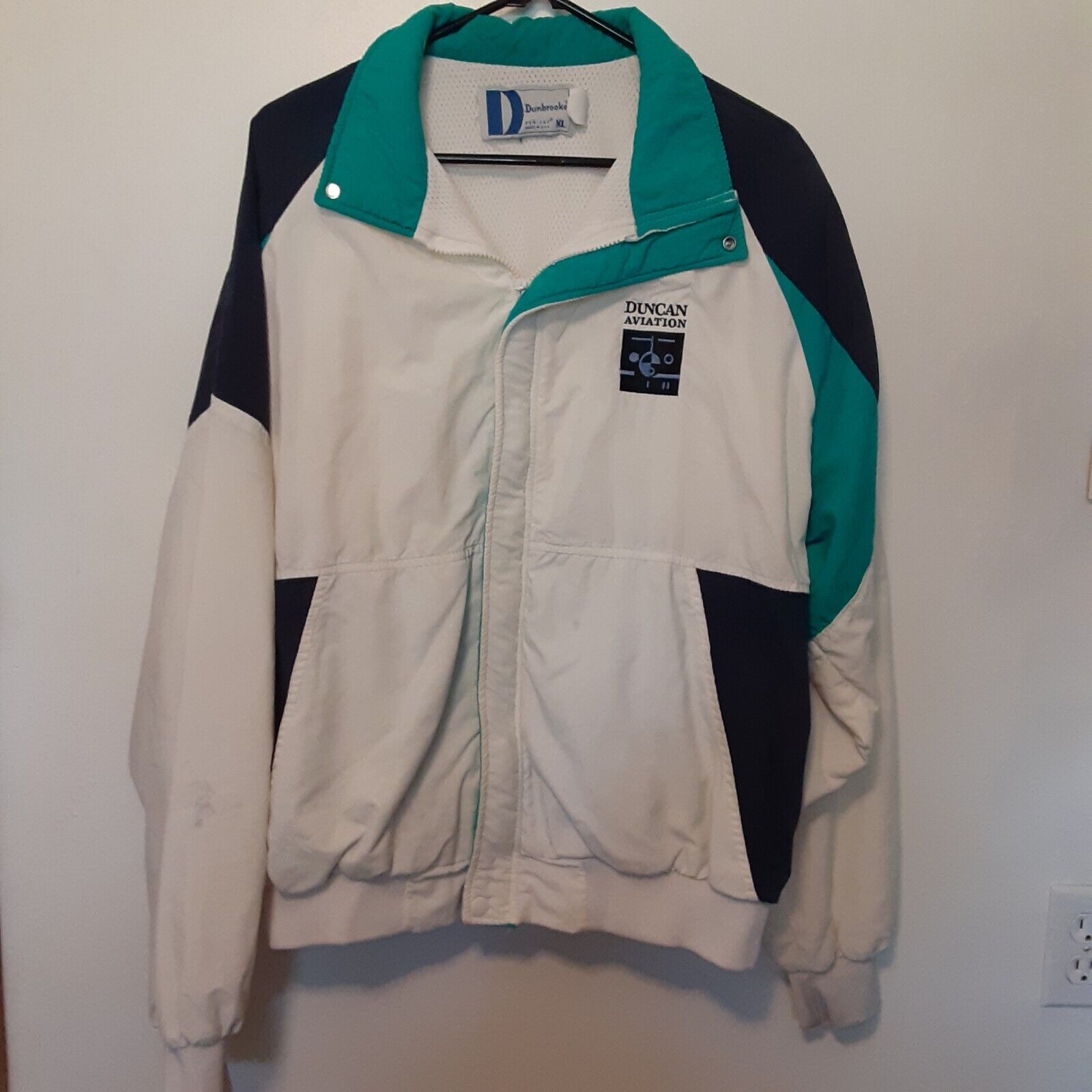 Vtg 80’s Dunbrooke Bomber Jacket Mens Xl Duncan Aviation Embroidery Made Usa